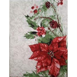 Envogue Fabric Tablecloth 60 x 84 Inches Winter Christmas Holiday Pattern Holly Red Poinsettia Pine Three - Green, Red, Cherry, Gray, White 100% Cotton