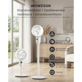 WOWDSGN 22dB Quiet Floor Fan, 3D Air Circulator Oscillation Fans, Timer, Aroma Function, 48.3-113cm Height Adjustable, 8 Levels, with Remote Control, Ideal for Bedrooms, Offices