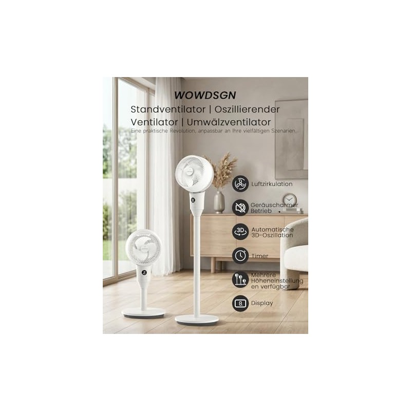 WOWDSGN 22dB Quiet Floor Fan, 3D Air Circulator Oscillation Fans,