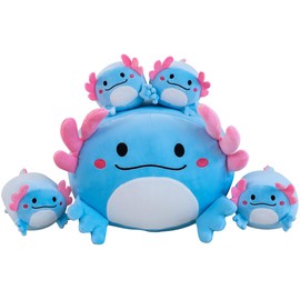 Gudisi Axolotl Plush, 16" Cute Axolotl Stuffed Animals Mommy with 4 Baby Plushies in Tummy,Soft Jumbo Axolotl Plush Christmas and Birthday Gifts for Girls Boys