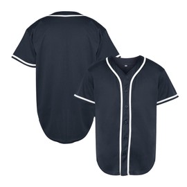 TKJPYWYH Blank Baseball Jersey Button Down Shirts,Men's Hip Hop Plain Short Sleeve Sports T Shirts S-3XL (#Navy, Large)
