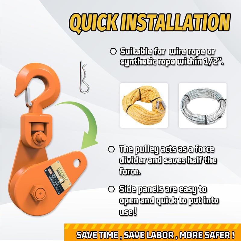 SENKEYFE 4 Ton Snatch Block with Hook, 4.5" Sheave for