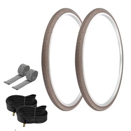 PRO+ Pair of Bicycle TIRE 700 X 35C Brown/Brown SIDEWALL (2) Tires W/Tubes 33MM Schrader Valve & Rim Strips P-1180