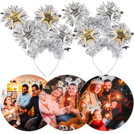 LaVenty Silver 2024 Happy New Year Headband 2024 New Year's Eve Headband Happy New Year Accessories Happy New Year Crown Headband Silver Stars (Silver 1)