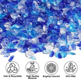 QYGL Crushed Glass for Resin Art, DIY Crafts, and Home Decor - 0.9LB Blue Mixed Broken Glass Pieces 3-6mm, for Vase Fillers, Tabletop Fire Pit, and Aquarium Rocks