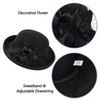 Women-Felt-Bowler-Fedora-Hat with Floral-Fascinator for Kentucky-Church-Derby-Wedding-Party Black