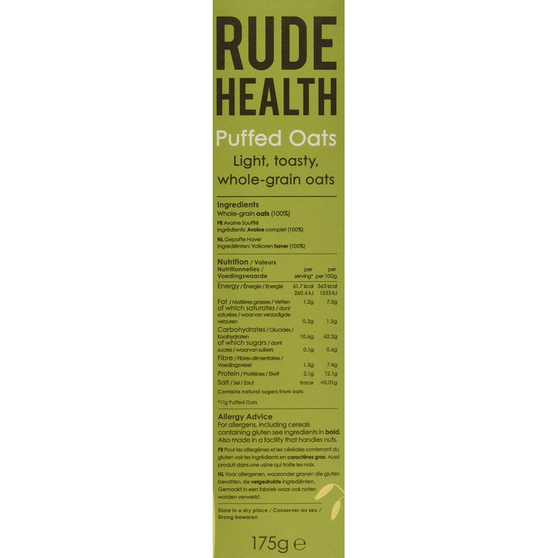 Rude Health Wholegrain Puffed Oats, 175g