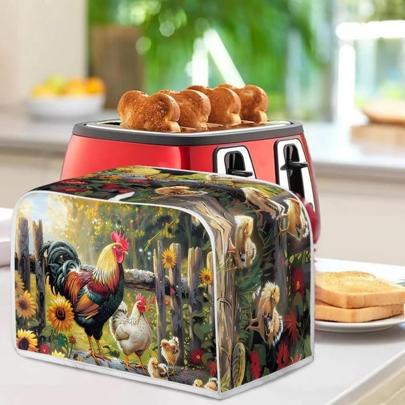 JEOCODY Sunflower Rooster Toaster Oven Covers for Kitchen Polyester Fabric