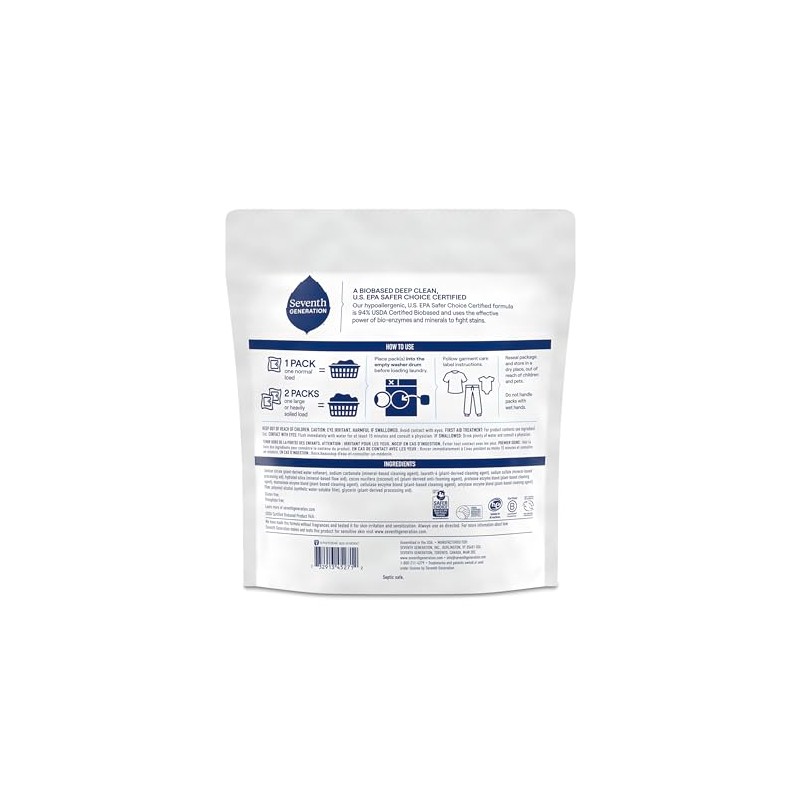 Seventh Generation Laundry Detergent Packs, Free & Clear, Made for