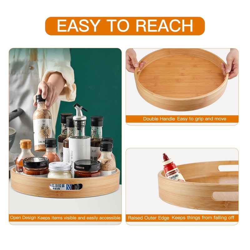 Lazy Susan Organizer 14 inch, Bamboo Lazy Susan for Table,