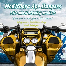 MoKitDora Sportster Dyna Softail 14" Rise Ape Hangers Meathook Handlebar 1-1/4" Fat 1" Clamp Z Bars for Harley XL 883/1200,1994-up Road King & 1998-2013 Road Glide, Gloss Black