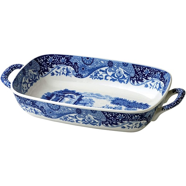 Spode Blue Italian Collection Baking Dish with Handles | Oven to Table Lasagna Dish | Handled Serving Tray | Made of Fine Porcelain | 11.5 x 8 Inch | Blue/White