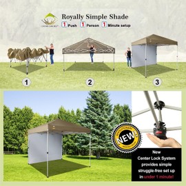 CROWN SHADES 8x8 Pop Up Canopy with 1 Side Wall - Beach Tent with One Push Setup - Outdoor Sun Shade for Events, Parties, Camping - Gazebo with STO-N-Go Cover Bag (Beige)