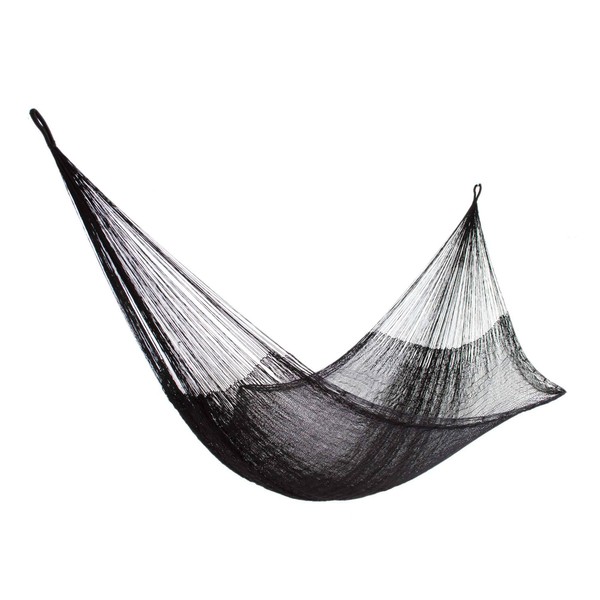 NOVICA Black Hand Woven Nylon Mayan 1 Person Rope Hammock