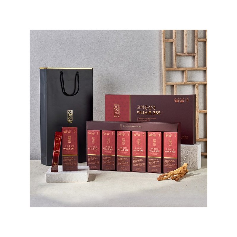 Cheonyangsam 6년근 고려홍삼정 어니스트 365 홍삼스틱 10g x 60포 선물세트+쇼핑백