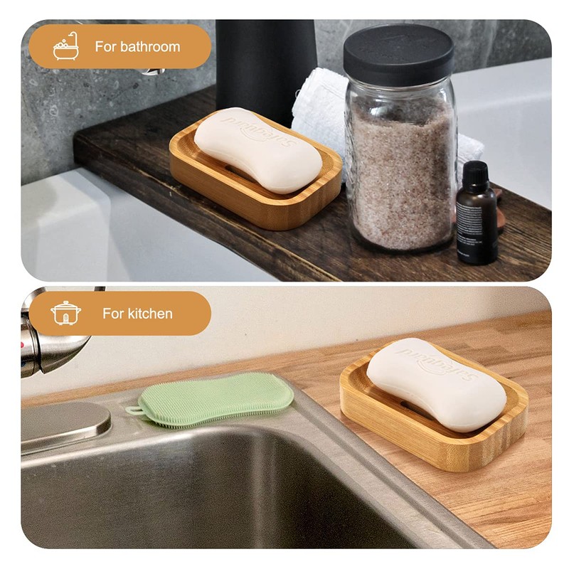 GUANJUNE Pack of 2 Natural Wood Bamboo Soap Dish Holder