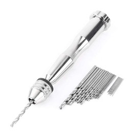 Hand Drill, Silver Color 0.3mm-3.6mm Grip Range Chuck Manual Twist Drill Bit with 25HHS Drill, Micro Mini Twist Drill Bit Set for Wood Drilling