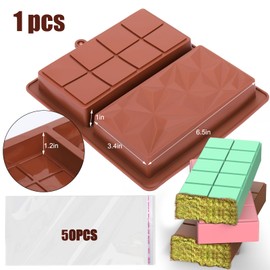 Palksky Chocolate Bar Mold, Lager Chocolate Molds Silicone for Stuffed Bar, Thick Chocolate Bar Mold for Dubai Chocolate Bar Pistachio with 50Pcs Bags, Non-Stick