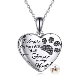 YFN Pet Locket Necklace Sterling Silver Dog Cat Paw Locket Necklace That Holds Pictures Pet Paw Print Memorial Jewelry for Women Men