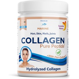 Swedish Nutra - Hydrolyzed Marine Collagen 10,000 mg Powder Supplement - Pack of 300 g, 30 Day Supply | Pure Peptide for Healthy Hair, Skin, Nails and Joints I 100% Natural and Gluten Free