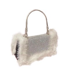 Fashion Velvet Evening Clutch with Elegant Crystal Handle Mini Shoulder Bag Crossbody Bag, Black