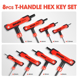 DNA MOTORING 8pcs T-Handle Hex Key Set Long Short Handle, Allen Wrench Set For Automobile Repair, Factory Machinery, Equipment Maintenance, W/Case, Red, TOOLS-00550