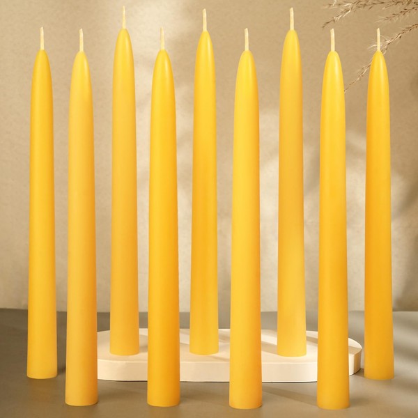 9 Inch Beeswax Taper Candles 18 Pack, Natural Unscented Beeswax