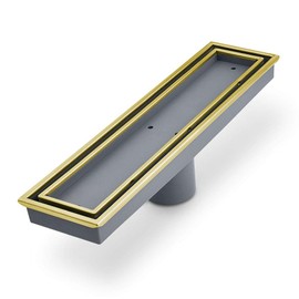 QM Drain 12 Inch: Short Linear Shower Drain/Floor shower drain, Tile insert grate, made in 316 Stainless Steel and ABS plastic, Lagos Series, Veil Line in Satin Gold finish