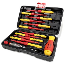 LUMBER JACK Insulated Screwdriver Set VDE, 13 Piece Professional Kit, 1000V Rated Magnetic Tips with Carry Case, Red and Yellow