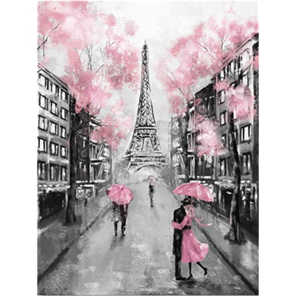 Meecaa Paint by Numbers Eiffel Tower Building Lovers Umbrella Landscape Kit for Adults Beginners DIY Oil Painting 16x20 Inch (Eiffel Tower Framed