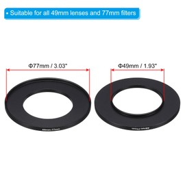 PATIKIL 49mm-77mm Metal Step Up Ring with Cleaning Cloth, 2 Pack Camera Lens Filter Adapter Ring Aluminum Filter Adapter Ring for Camera Lenses Hood, Black
