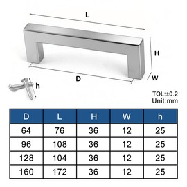 Drenky Kitchen Cupboard Handles, 10 Pack Cabinet Pulls Silver Brushed Stainless Steel Square T Bar Handles for Cupboards & Draws Cabinet, Modern Style, Hole Center 96mm with Screw