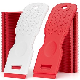 Dual-Width Plastic Razor Blade Scraper Tool Non Scratch - 2-Pack With 100 Blades, Single Or Double Wide Head, Removes Stickers, Labels, Decals, Adhesive & Paint On Glass, Cooktops, Car Windows & Tiles