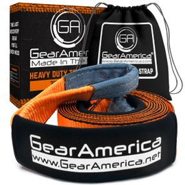 GearAmerica Heavy Duty Tow Strap - 3" x 20' - 35,053 lb Break Strength Tree Saver Winch & Recovery Rope for Offroad - Weather Resistant Triple Reinforced Loop Design