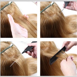 4PCS Hair Combs Stainless Steel Pin Tail Rat Tail Combs Parting Rattail Combs Metal Hair Pick Carbon Fiber Heat Resistant Combs Set for Women, Girls, All Hair Types (Set B)