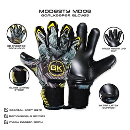 GK Saver Football Goalkeeper Gloves - MODESTY Series | Professional Soccer Goalie Gloves with Anti-Slip Palm and Removable Savefingers | Sizes 6-11 (MD06 NO Savefingers, 6)