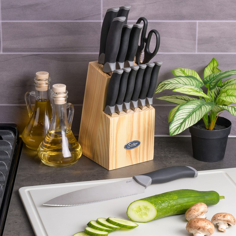 Oster Lindbergh 14 Piece Stainless Steel Cutlery Kitchen Knife Block