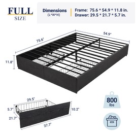 Allewie Platform Bed Frame with 2 Configurable Under-Bed Drawers,Full Size Heavy Duty Metal Base,No Box Spring Needed,Black
