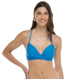Body Glove Women's Standard Smoothies Kerry Solid Twist Front Bikini Top Swimsuit with Adjustable 2-Way Back Detail, Blue Wave