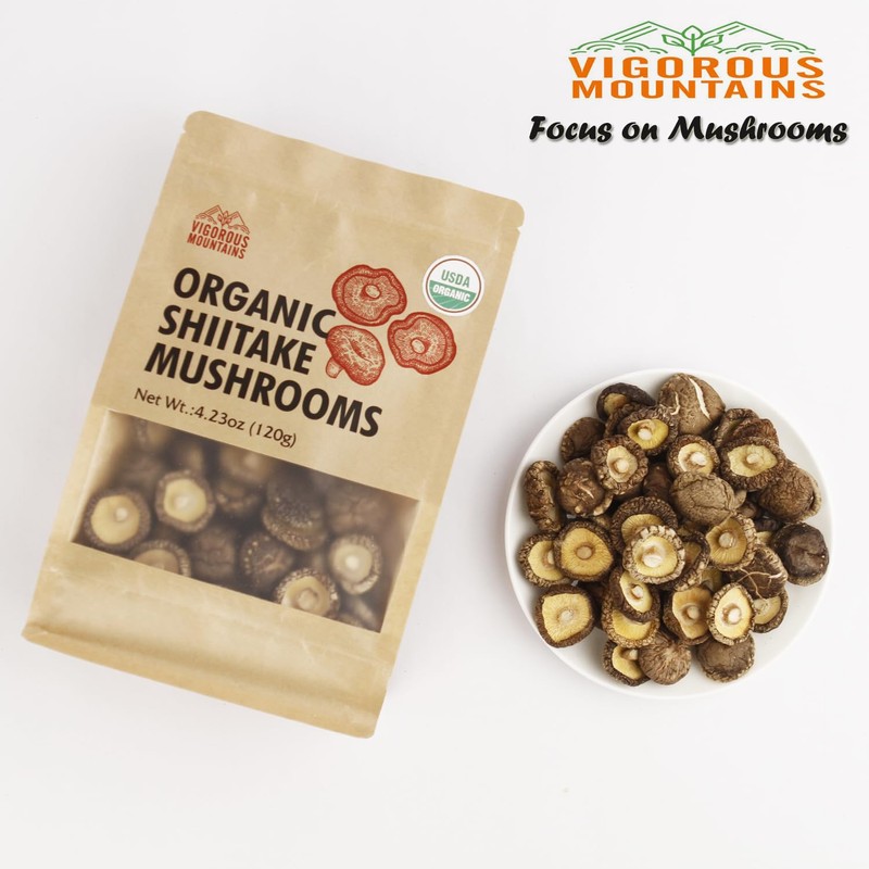 VIGOROUS MOUNTAINS USDA Organic Dried Shiitake Mushrooms Dry Dehydrated Mushrooms