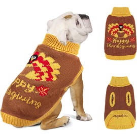 HUMLANJ Thanksgiving Knitted Dog Turtleneck Sweater Dog Sweaters Turkey Warm Pullover Sleeveless with Leash Hole for Puppy Doggy Doggie Yorkshire Chihuahua Pug