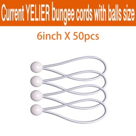 50-Piece YELIER Ball Bungee Cord (White, 6"), UV Resistant, Antioxidant, Secure Tie Down