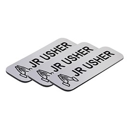 Jr Usher 1 x 3" Name Tag/Badge, Silver, Praying Hands (3 Pack)