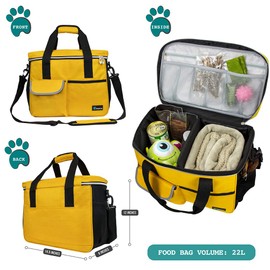 PetAmi Dog Travel Bag, Travel Pet Bag Organizer, Dog Food Travel Bag with Food Container and Bowls, Dog Travel Supplies Gift Accessories for Weekend Camping, Dog Cat Diaper Bag (Yellow, Medium)
