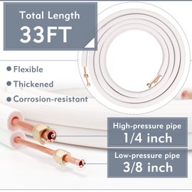 Flamorrow 33Ft. Mini Split Line Set, 1/4" & 3/8" O.D. Dual Copper Aluminum Pipes, 3/8" Thickened PE Insulated Copper Aluminum Line Set for Heat Pump System and Mini Split Air Conditioner HVAC