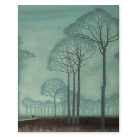 CLOUD NINE PRINTS | Bomenrij Tree Landscape, Vintage Art Nouveau Artwork - Minimalist Dutch Wall Art, Green Modern Art Decor, Dreamlike Dark Aesthetic Print (Unframed 5x7 Print)