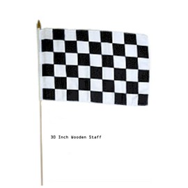 JumpingLight 12x18 Wholesale Lot 12 Checkered Black White Stick Flag 30" Wood Staff - Quality Flags