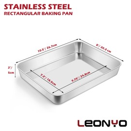 Leonyo - Molde rectangular para hornear, bandeja de acero inoxidable para hornear, 10.5 x 8 x 2 pulgadas, bandeja de lasaña profunda para horno tostador, foco, pescado, pollo, cacerola