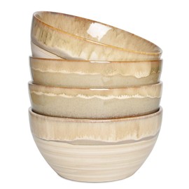 Bosmarlin Stoneware Soup Bowl Set of 4, 26 Oz, Cereal Bowl for Oatmeal, Dishwasher and Microwave Safe, Reactive Glaze (Brown Grey, 6 in)