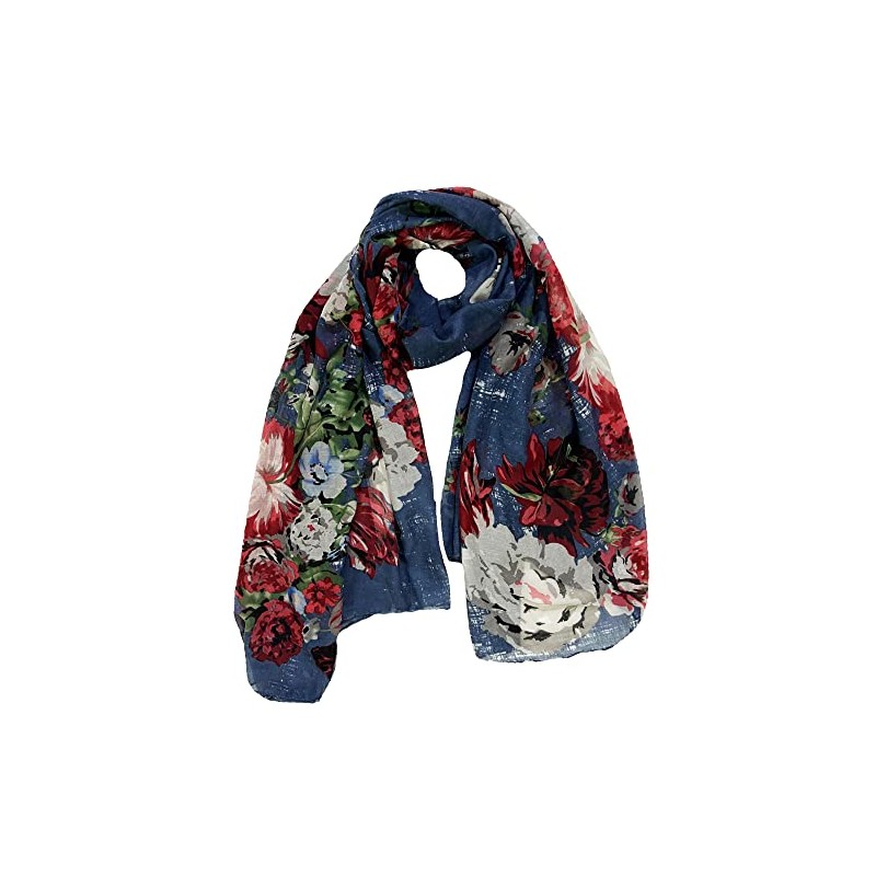 Lina & Lily Women's Scarf with Floral Pattern, A-Blue